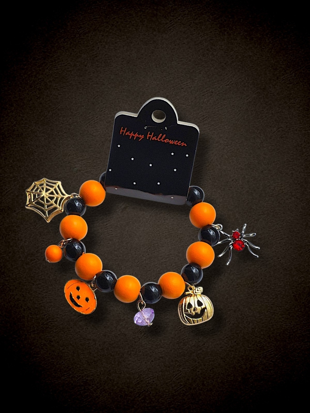 Fun & Festive Halloween Charm Beaded Bracelet - Orange & Black
